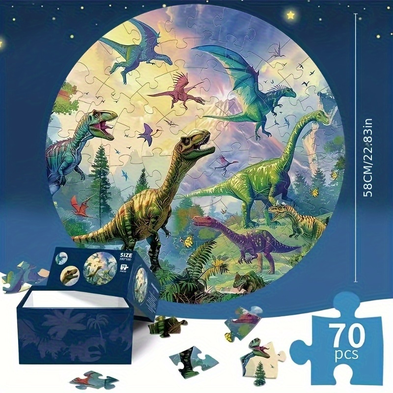 A Large Dinosaur Jigsaw Puzzle With 70pcs Designed For Children, Perfect As An Educational Gift For Boys And Girls Aged 3 To 8