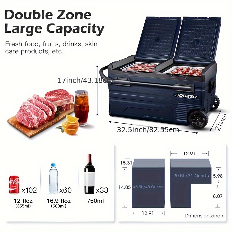 80 Quart Portable Car Refrigerator - 12 Volt RV Fridge Freezer with Dual Power (DC/AC) for Outdoor, Camping, Travel, and SUVs - Keeps Drinks Cold from -4°F to 68°F, Portable Refrigerator