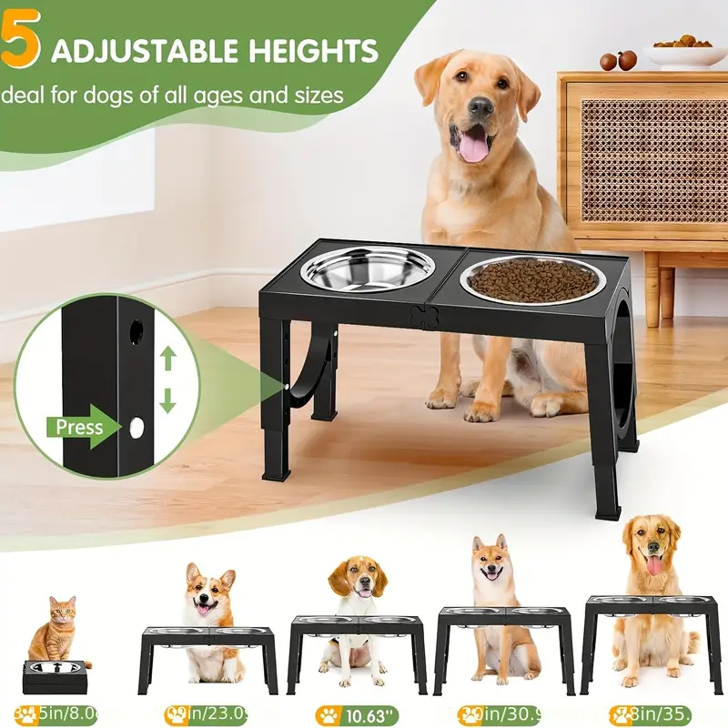 2 set adjustable elevated dog bowls foldable design raised dog bowls with 4 stainless steel bowls dog water dish for all breed dogs easy to clean Product details 5
