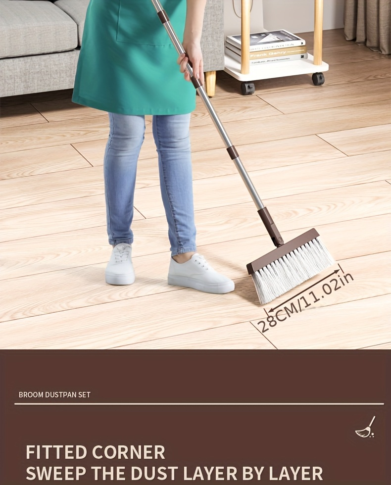 1 set broom and dustpan set combination thickened rotatable folding stainless steel rod durable   broom plastic non stick hair thickened design suitable for pet hair removal bedroom living room courtyard cleaning supplies Product details 5