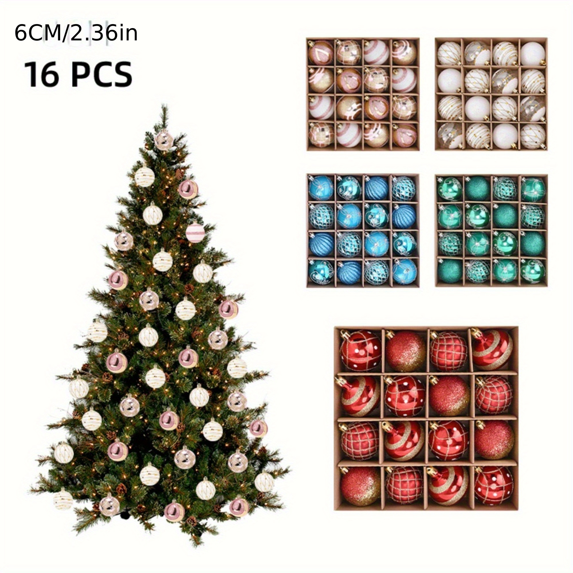 

16pcs Electroplated Christmas Ornament Set, 2.36" - For Decoration, Parties, Weddings & Displays