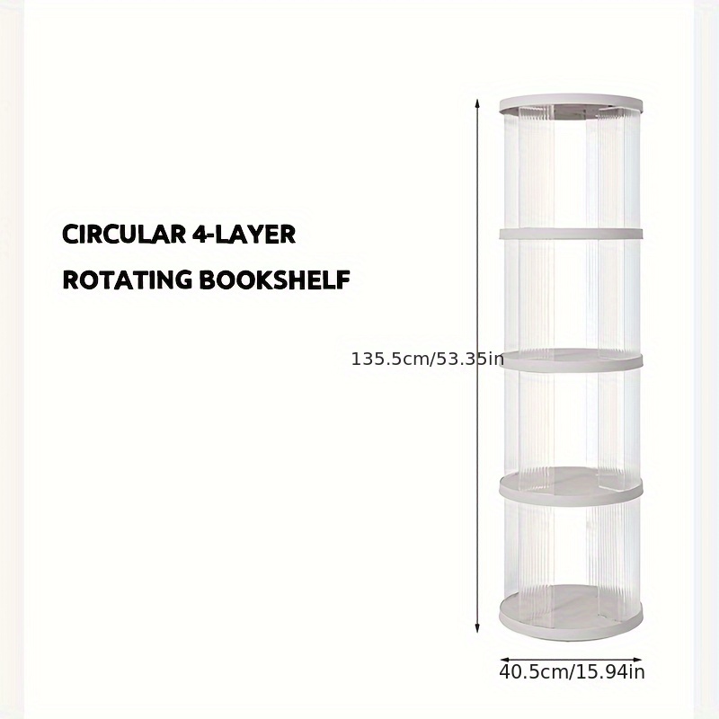 3 tier rotating bookshelf transparent white plastic storage rack for home office freestanding multi shelf organizer with wheels books decor and supplies decorative display versatile shelving book shelves details 7