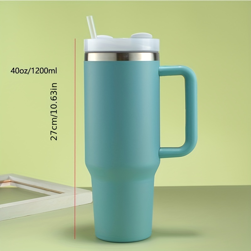 1pc 40oz Stainless Steel Car Cup With Straw, Handle, Double Layer