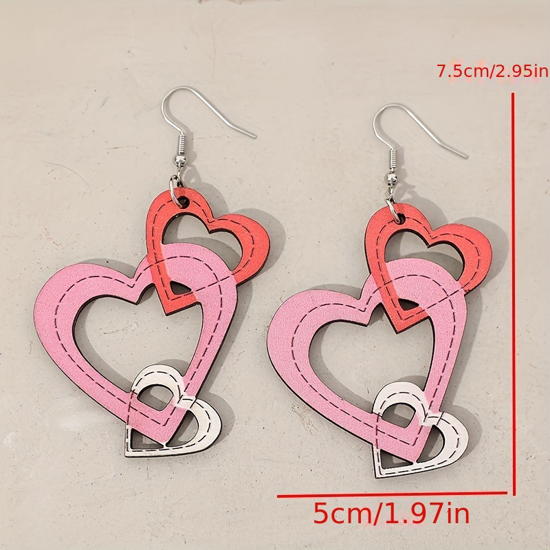 Hollow Heart Design Dangle Earrings Retro Simple Style Wooden Jewelry, Jewels Valentine's Day Gift for lovers, Wood, 1.49, Free Returns & Free