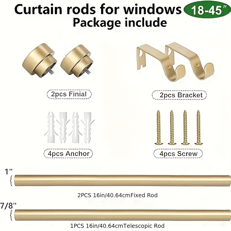 StangH Barra de cortina individual dorada de 1 pulgada de diámetro para  cortinas de ventana, barras decorativas ajustables con remates cilíndricos