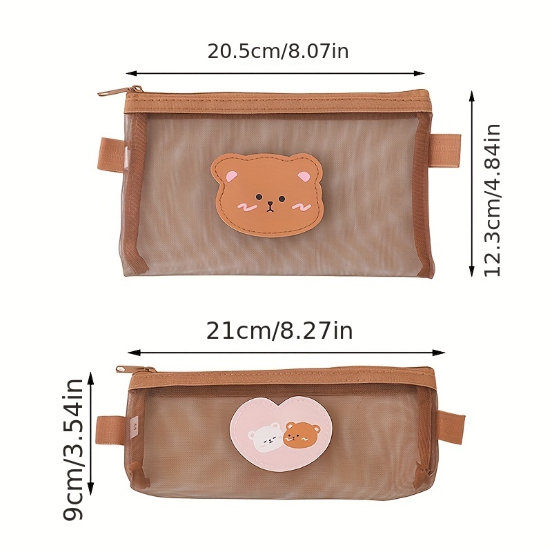 Cartoon Bear Net Gauze Pencil Bag Student Transparent Pencil - Temu