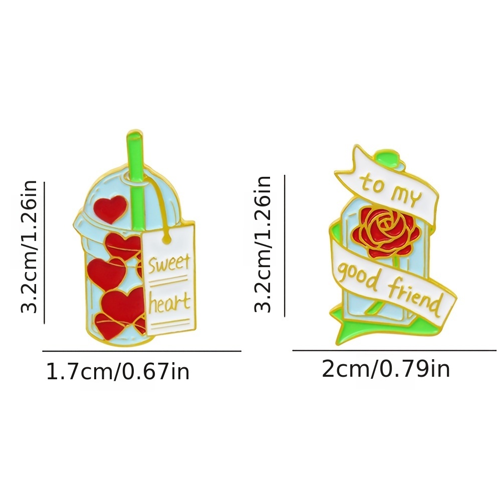 Red Heart Milk Tea Cup Rose Glass Bottle Brooch