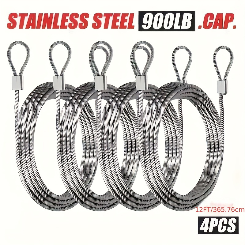 Image of Stainless Steel Clothesline Cable, 4pcs, 12 Feet Long, 2mm Thick, 7x7 Strand, Durable Nylon-coated Steel Wire Rope For Hanging Clothes And Lanterns, Rust-resistant, 900 Lb Capacity, Clotheslines