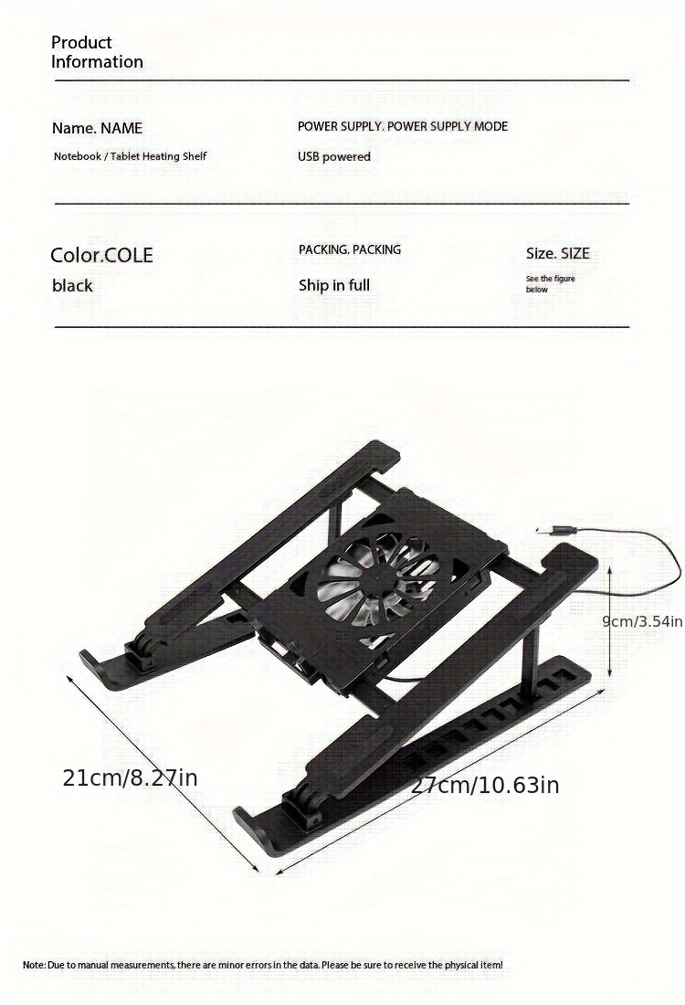 New Adjustable Laptop Cooling Stand, Tablet and Notebook Heat Dissipation Rack with Height Adjustment, Foldable Design, High Wind Power and Low Noise, Suitable for Various Scenarios at Home or Office Portable Display Holder