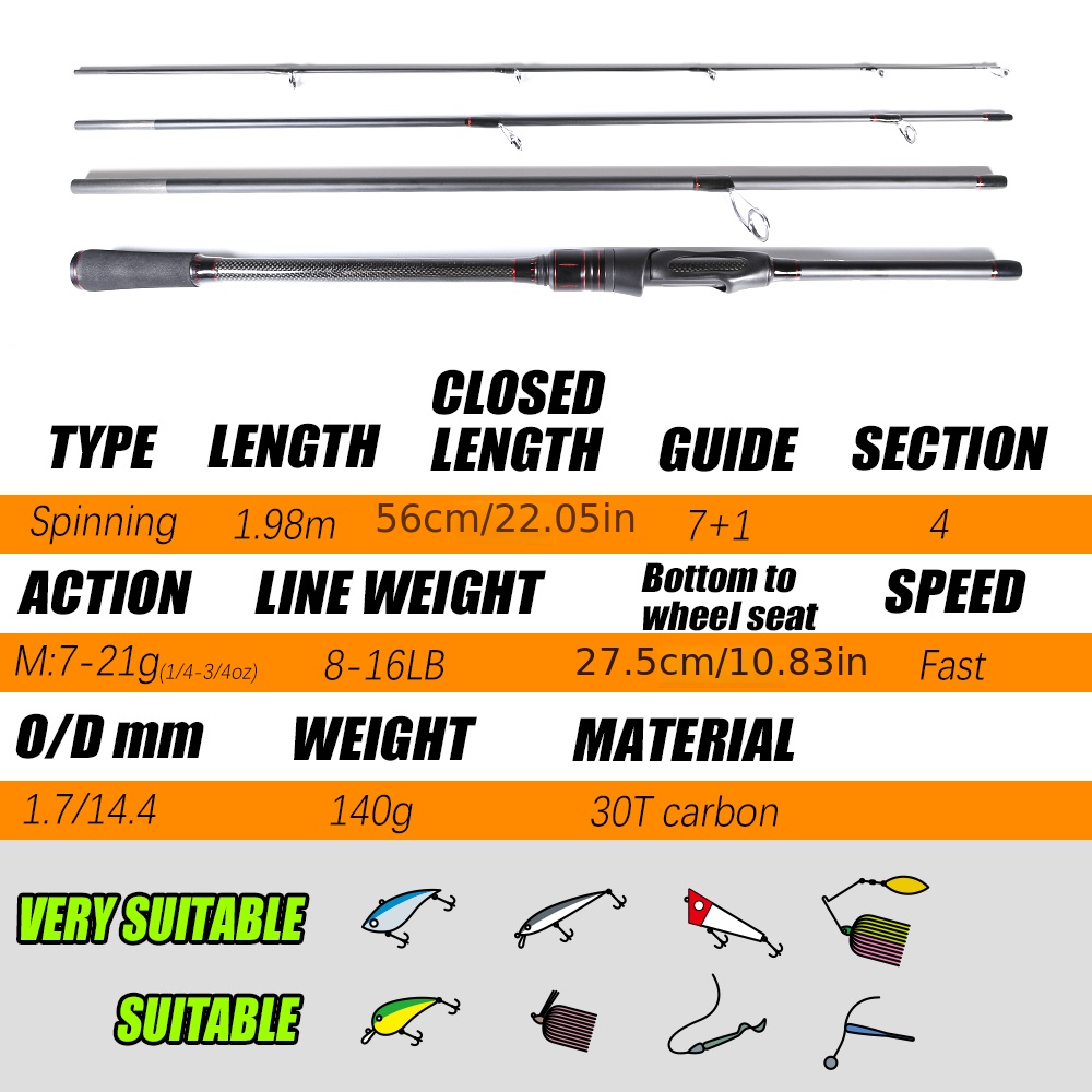 Ultra Light Spinning Rod 4 Section