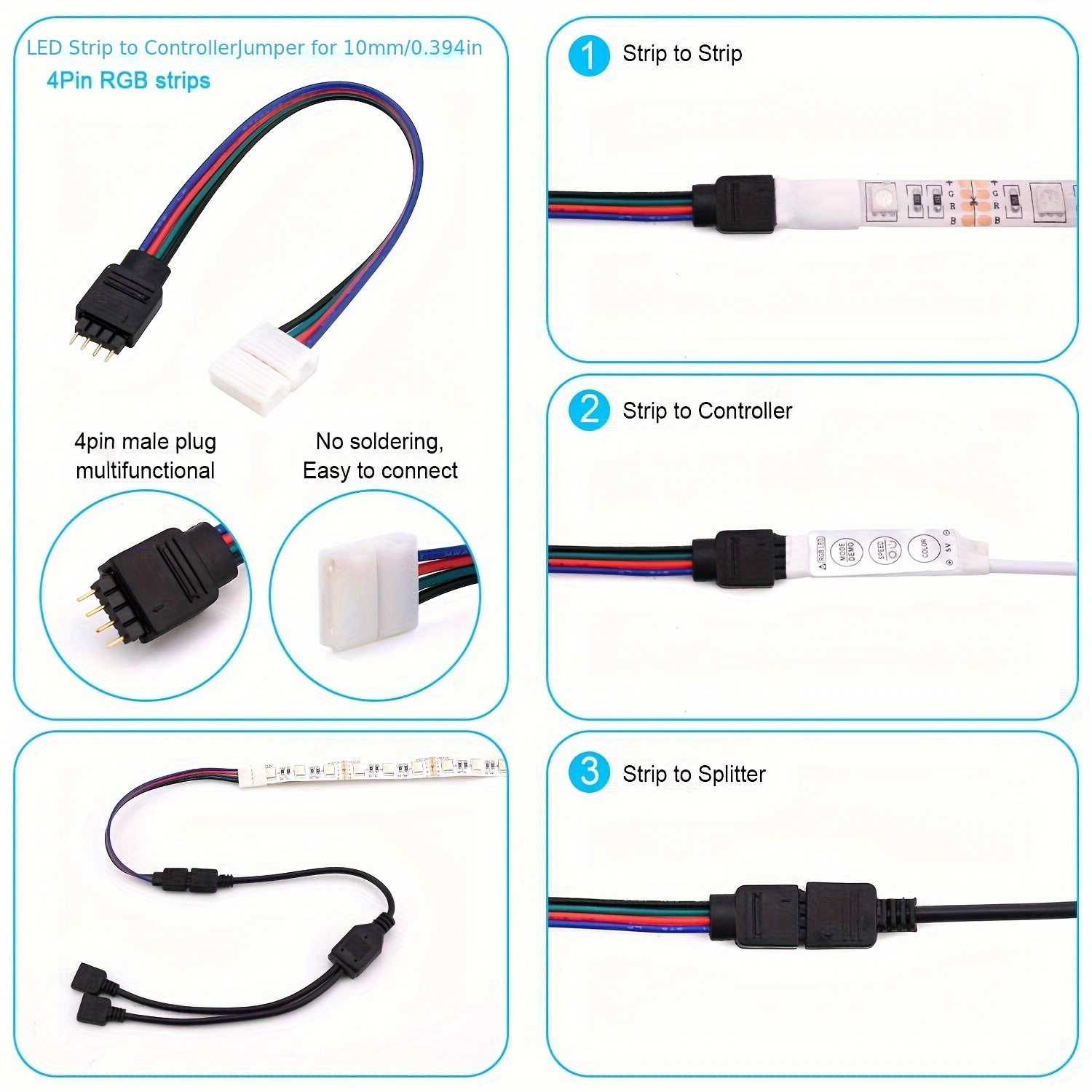 Connecteurs de bande lumineuse RGB LED YO-4-Pin, adaptateur sans
