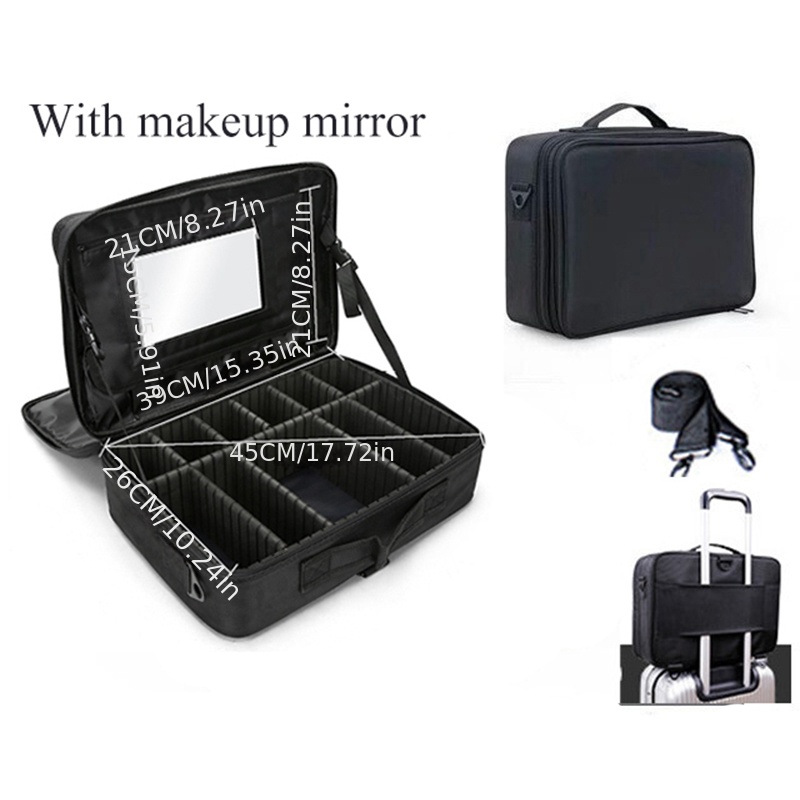 Large Travel Makeup Bag, Professional Cosmetic Makeup Train Case With  Mirror, Waterproof Cosmetics Organizer Bag With Adjustable Divider Portable  Make