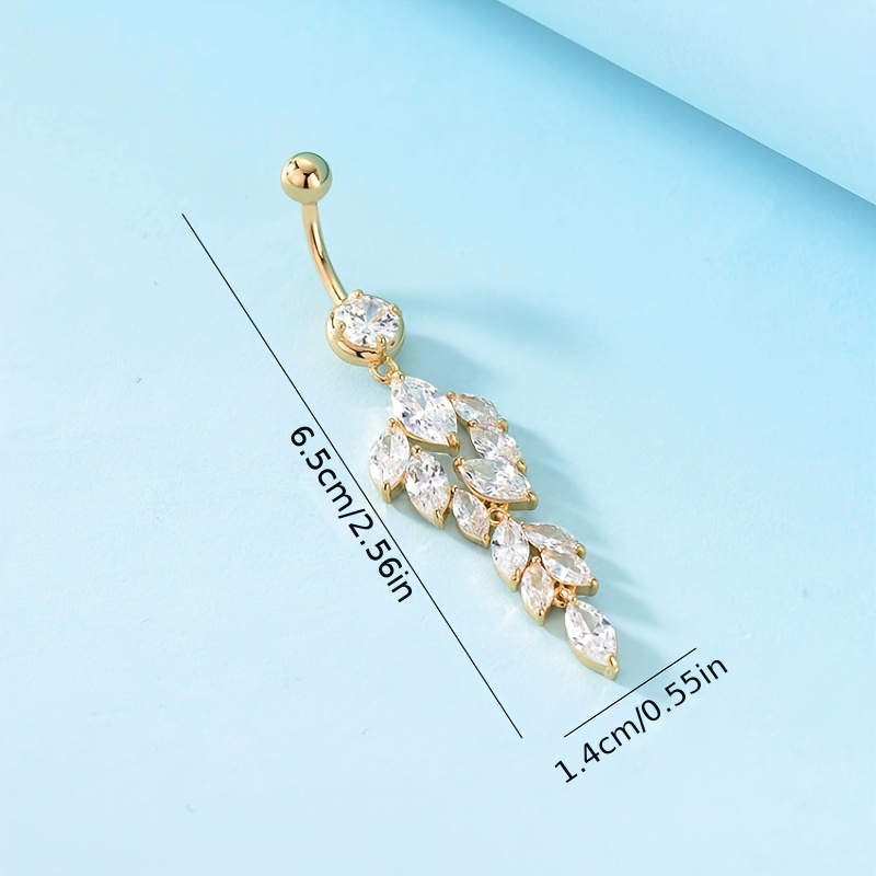 Long Leaf Shape Zircon Drop Belly Button Ring