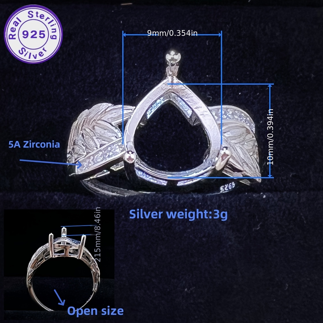 925 Silver Adjustable Ring w/Pendant 5A CZ DIY Charm Birthdays Weddings