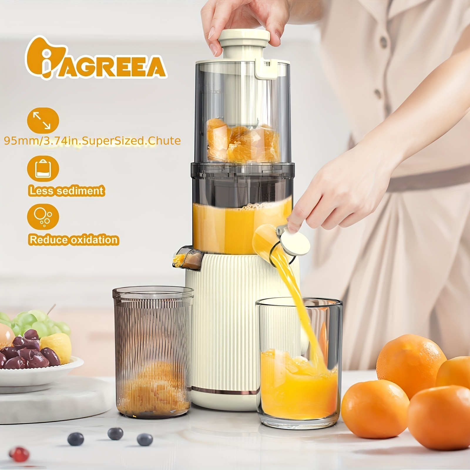 Masticating Juicer Machines, 3.5-inch (88mm) Powerful Slow Cold