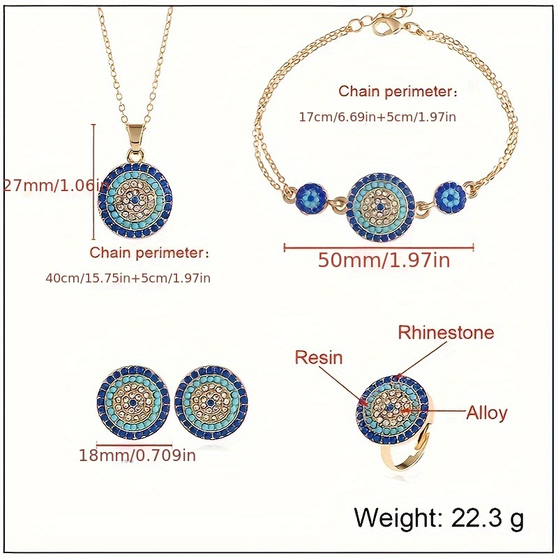 elegant 5pcs devils eye jewelry set   eye necklace and earrings round middle eastern style accessory set for women details 3