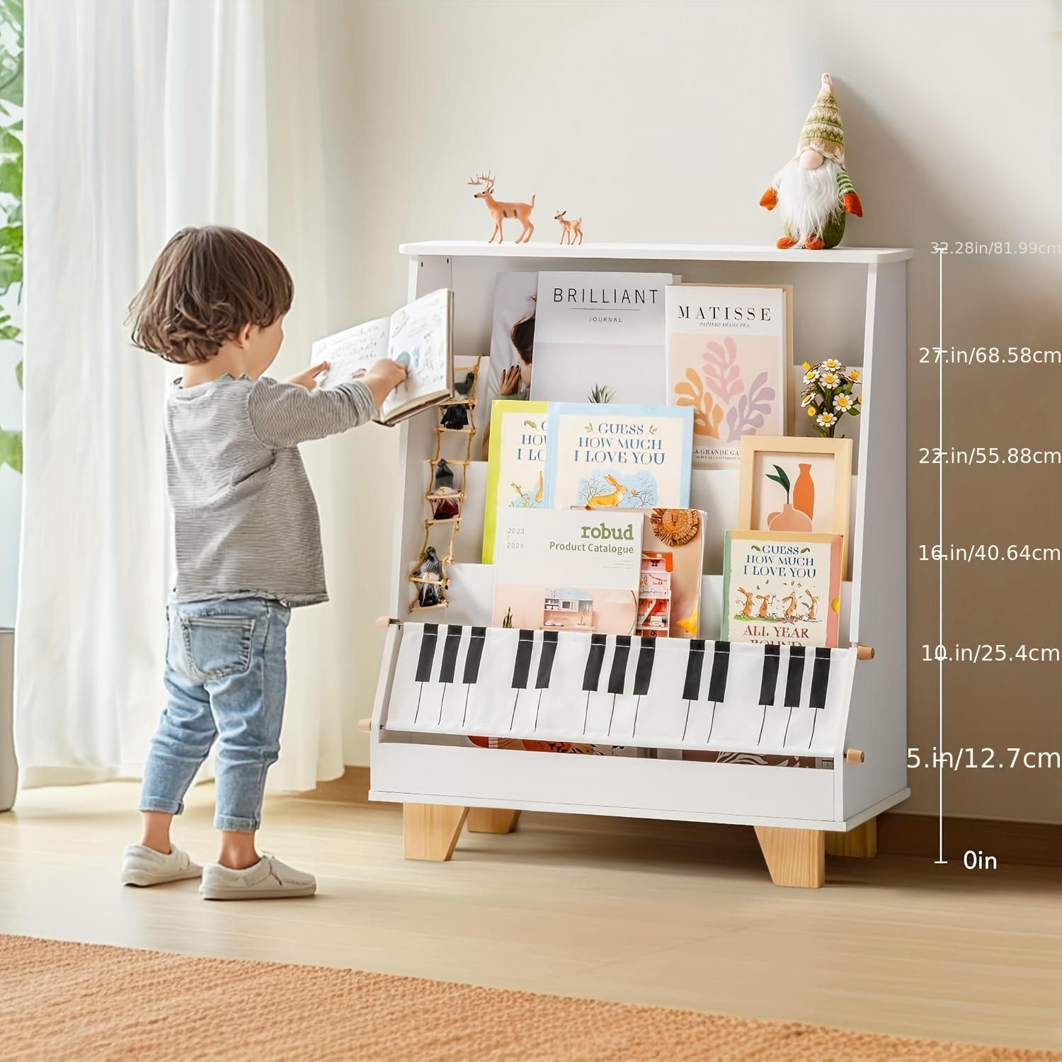 ROBOTIME White 4-storey Children's Bookshelf, Wooden Children's Bookshelf Front And Rear Storage - Suitable for Preschool Bookshelves In Classrooms, Game Rooms, And Daycare Centers