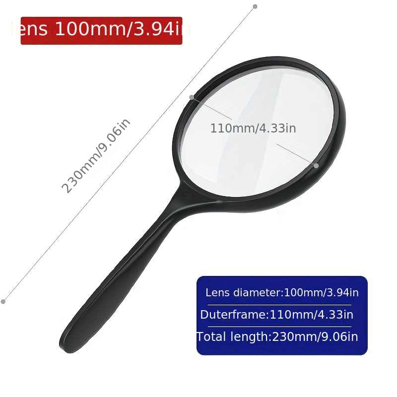 Large Handheld Magnifying Glass, 3 5/8 Diameter w/ REAL Glass, 3x  Magnification