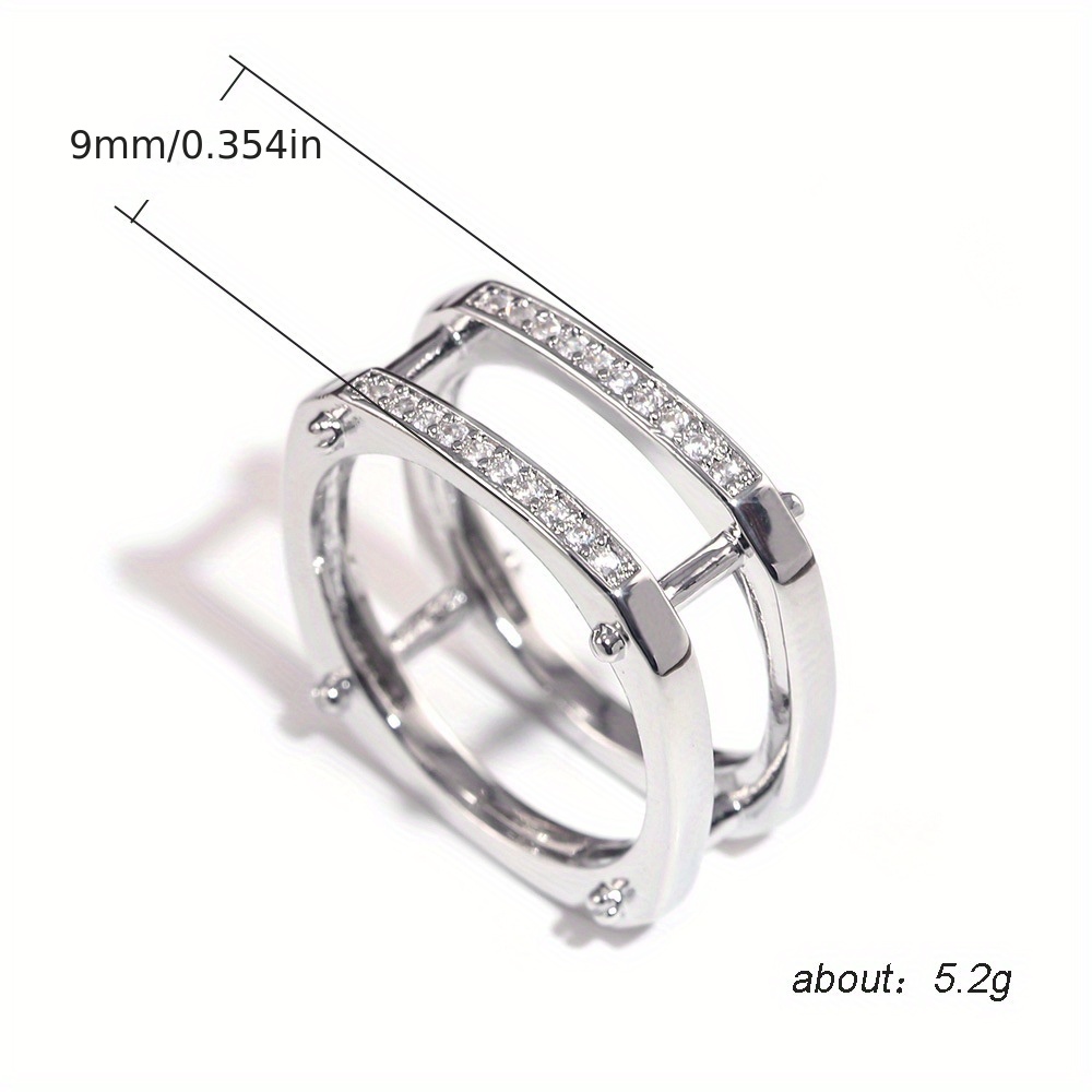 Double Band Silver Color Fill Rhinestone Band Ring Modern - Temu