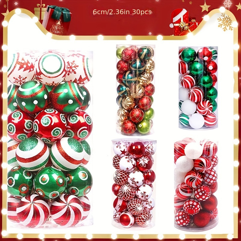 

30pcs Christmas Ball Ornaments Set - Plastic Round Hanging Decorations For Holiday, Christmas, New Year, – Of Designs, No Feathers, Ideal For Tree Decor