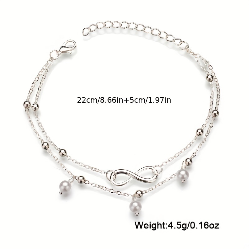 Men's Double Layer Anklet for Summer, 8 Shape Design, Pearl Accent