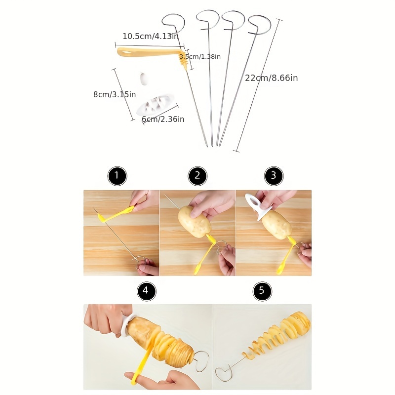 1pc Portable Potato BBQ Skewers For Camping Chips Maker Potato Slicer Potato  Spiral Cutter Barbecue Tools Kitchen Accessories