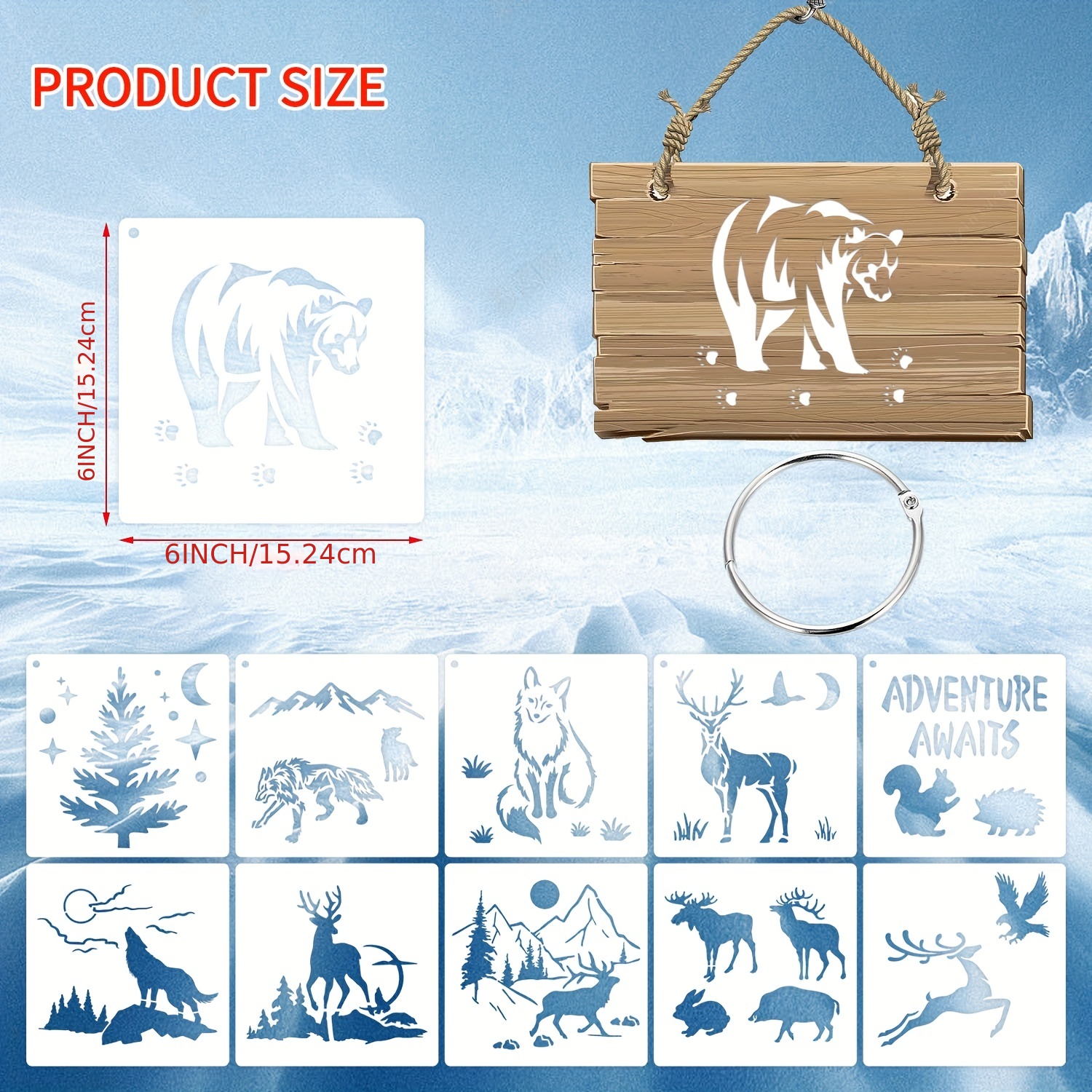 22pcs Forest Wildlife Animal Stencils, Bear Wolf Deer Pine Tree Stencils  Template Reusable Mountain Panda Winter Wood Burning Stencils for Painting  on