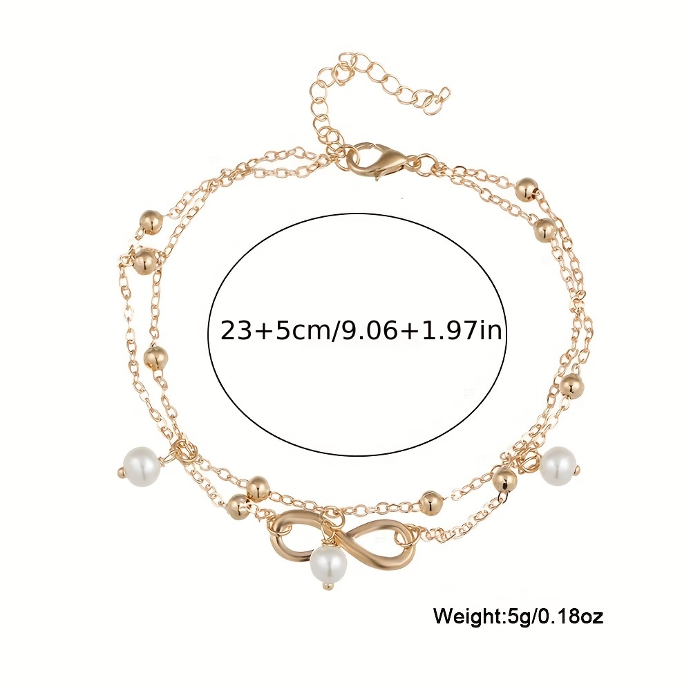 Men's Double Layer Anklet for Summer, 8 Shape Design, Pearl Accent