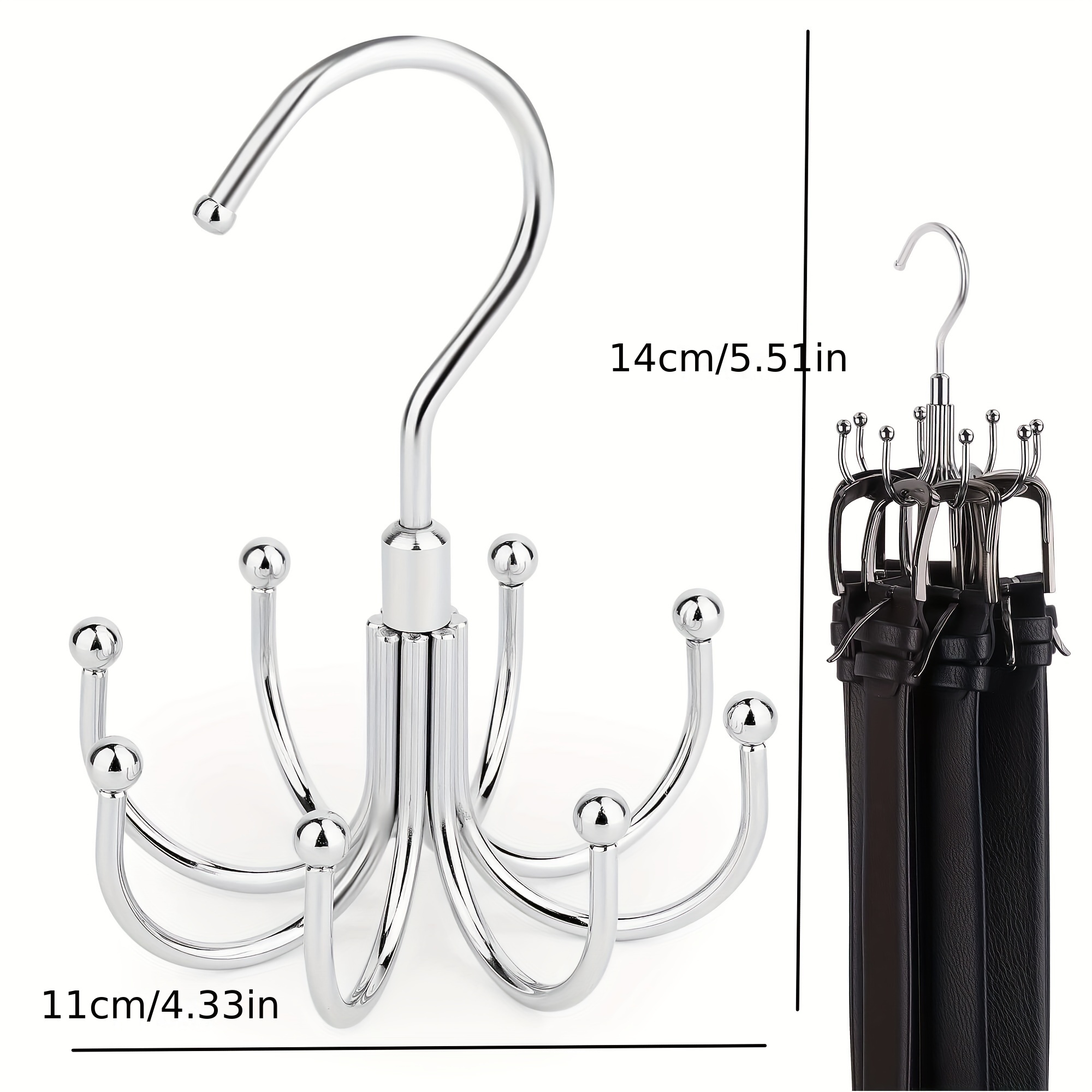 Stainless Steel Rotatable Rack Hook, Hanging Belt Hanger, 8-claw