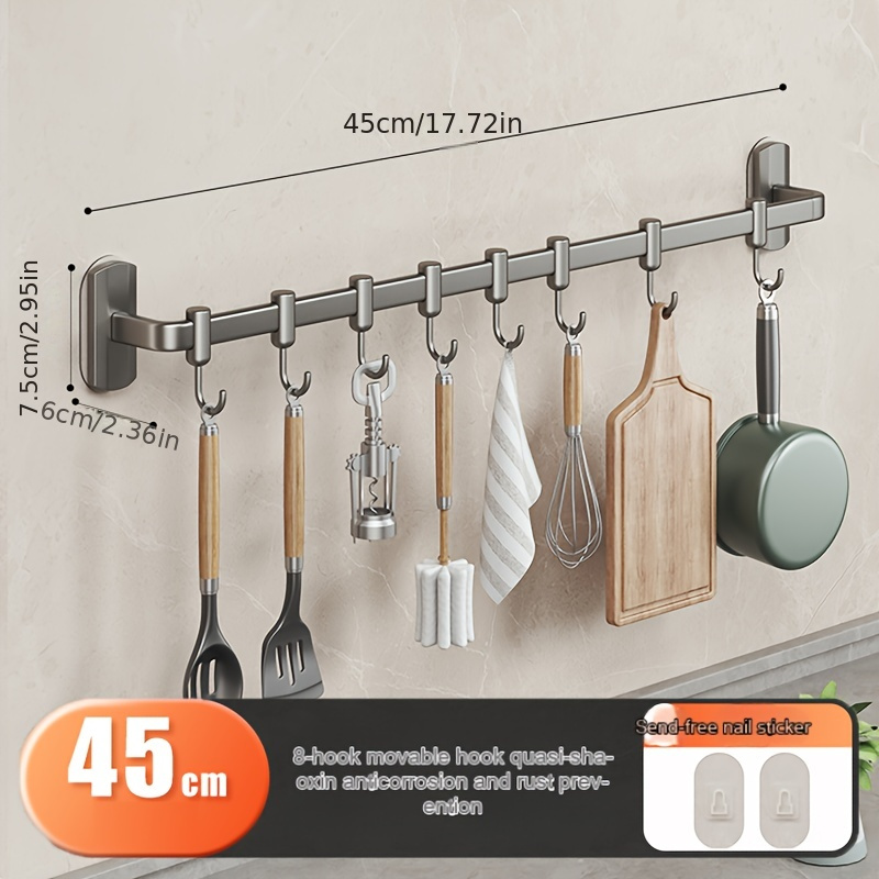 Space Aluminum Kitchen Organizer Hanging Rod Free Punch Hook Bar Storage  Wall Hanging Kitchen Supplies Hanger Spoon Board Hook - AliExpress