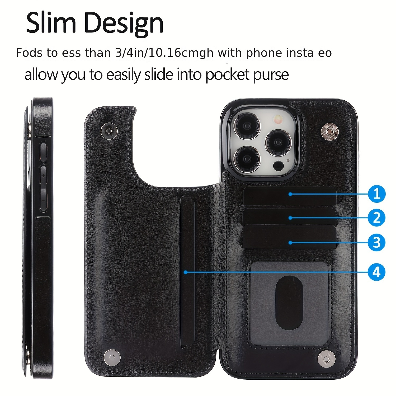 for iPhone 16e 16 15 14 Plus 13 12 11 Pro Max SE 2022 7 8 Plus X XR XS Max Wallet Case With Card Holder, Kickstand Card Slots Case, Double Magnetic Clasp and Durable Cover