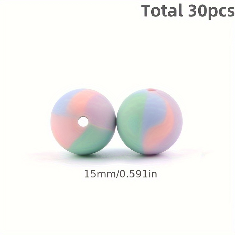 30 Rainbow Gradient Silicone Beads, 12/15/19mm Matte Round Spacer Beads With Prints, Suitable For Diy Bracelets And Jewelry Making