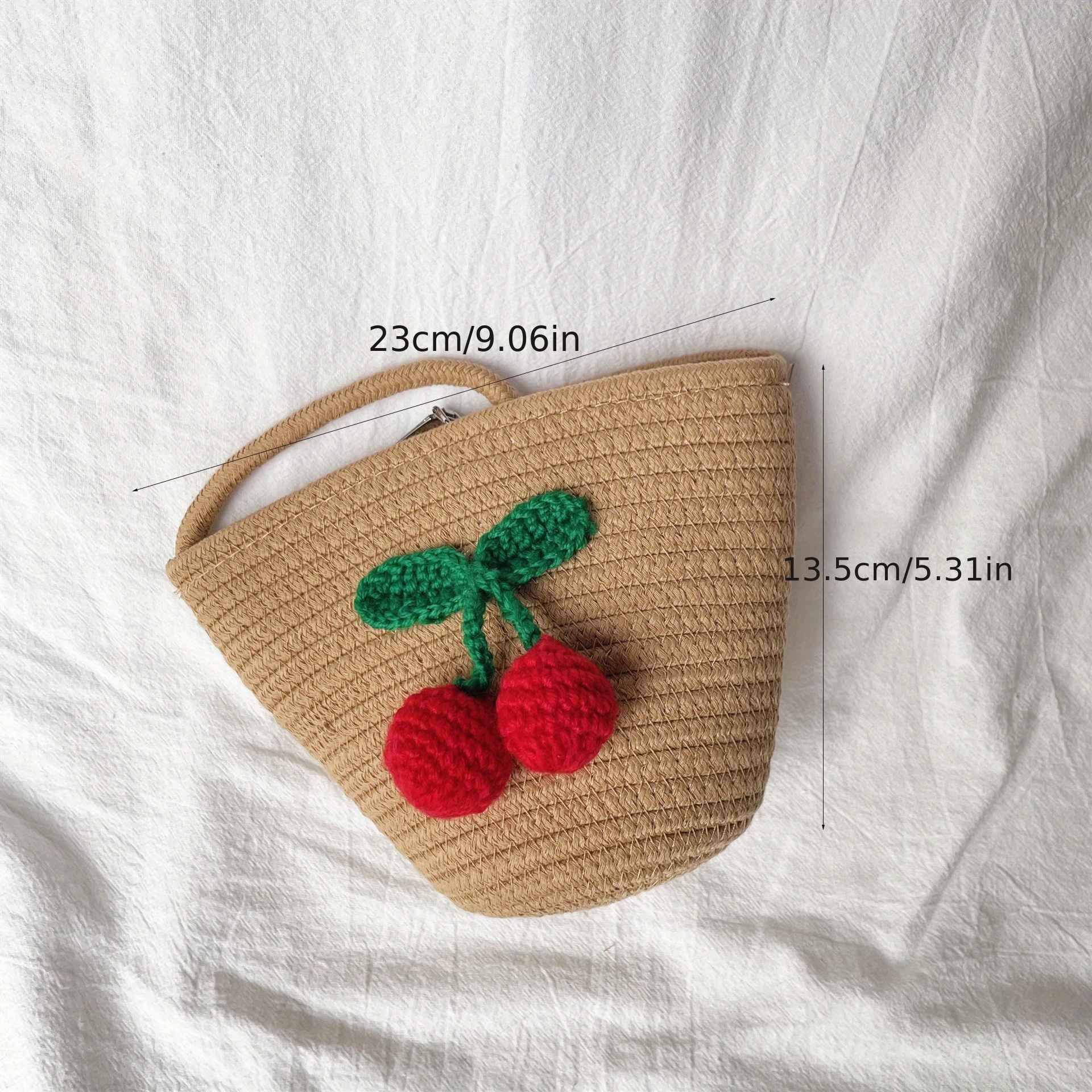 Straw Woven Cherry Bucket Bag