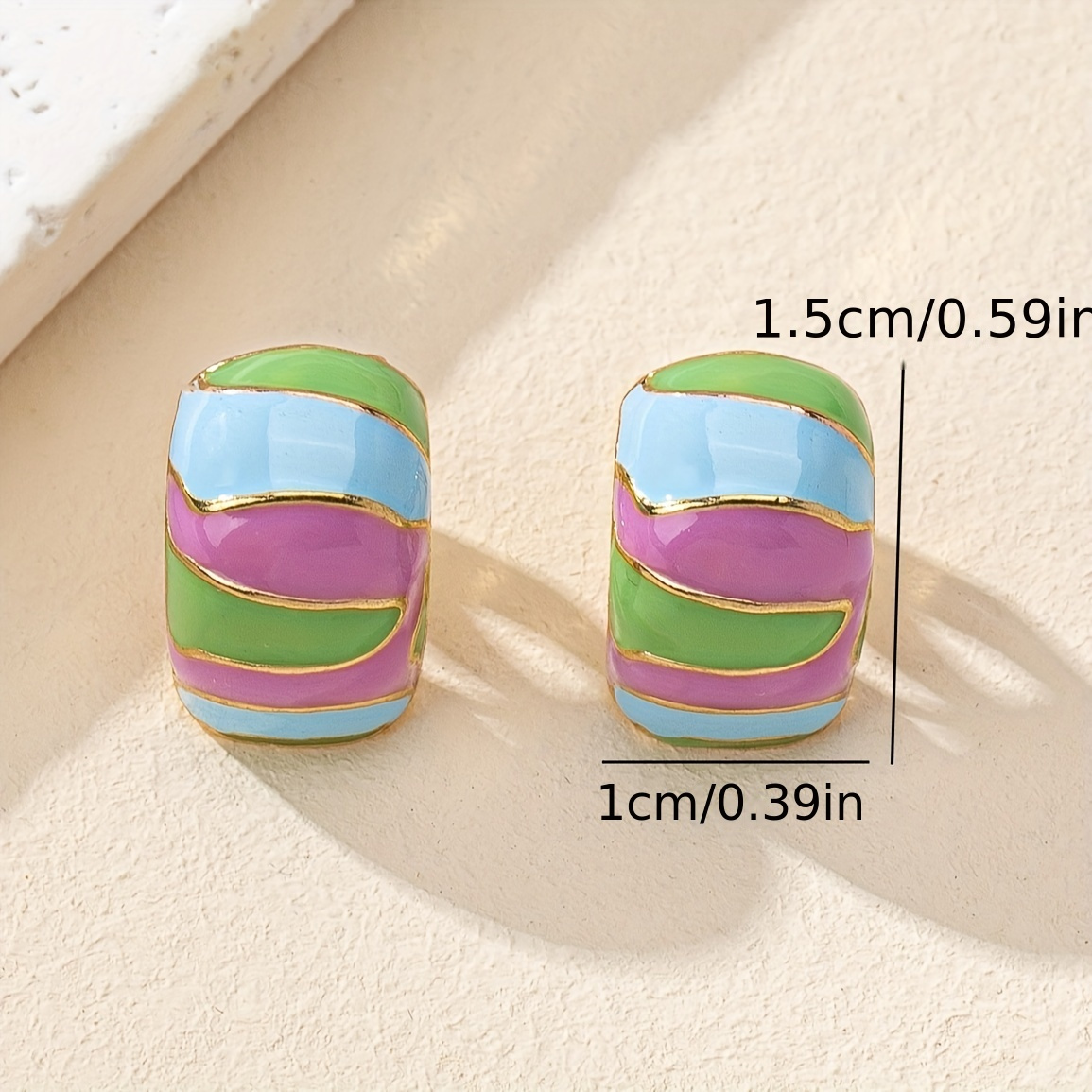 Sweet Elegant Multicolor Enamel Hoop Earrings, Holiday Style