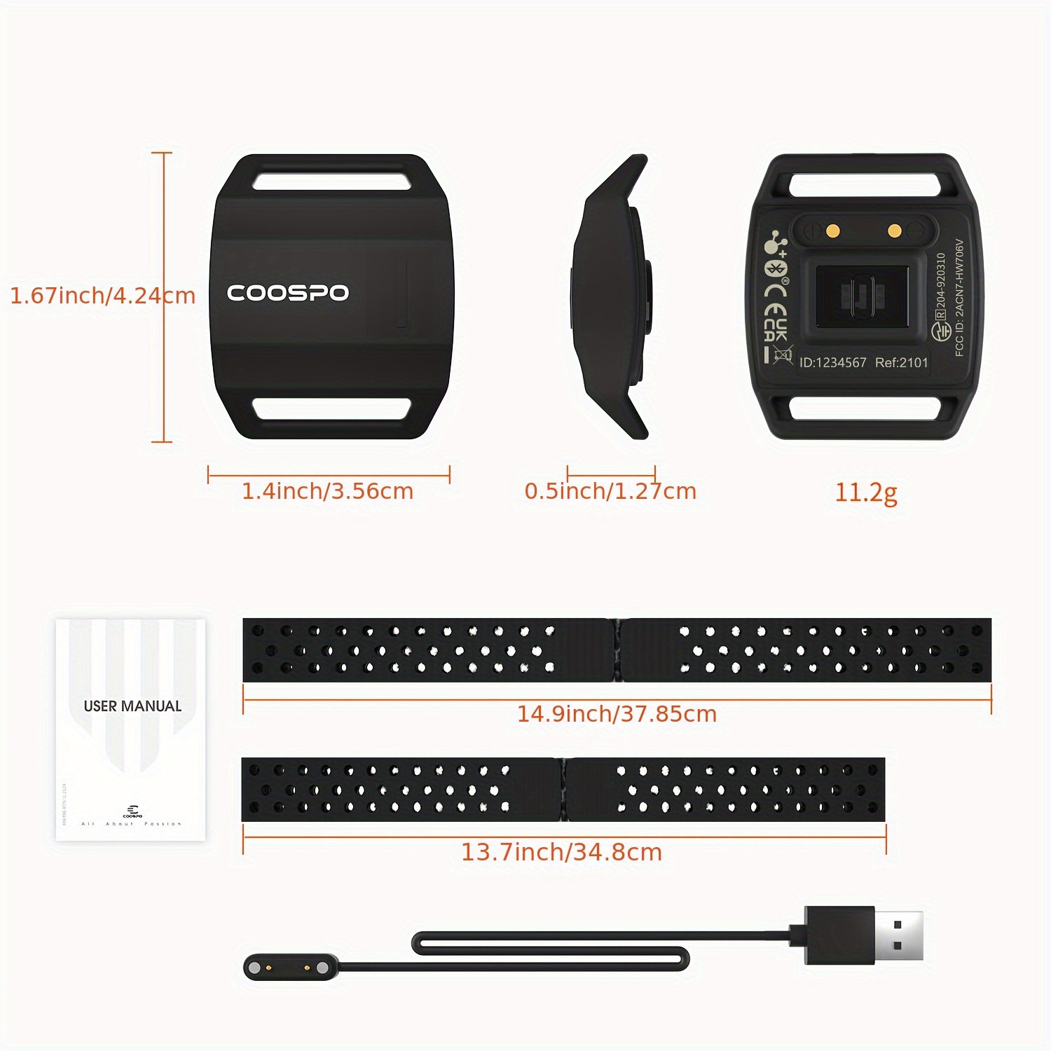 hw706 wireless heart rate monitor armband black rechargeable lithium battery ant compatible ideal for running cycling fitness tracking accessory   durable strap heart rate monitor 3