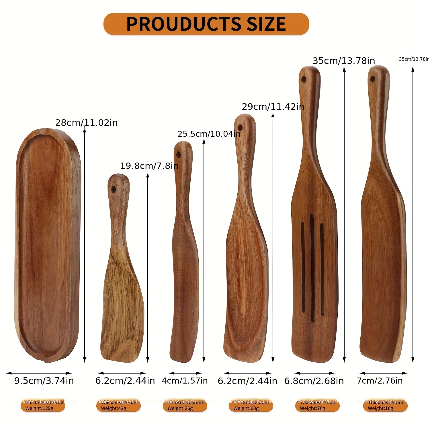 KITEISCAT Cucharas de madera de acacia para cocinar: juego de utensilios de  cocina y cocina de 5 piezas - espátula de madera, cuchara ranurada y para