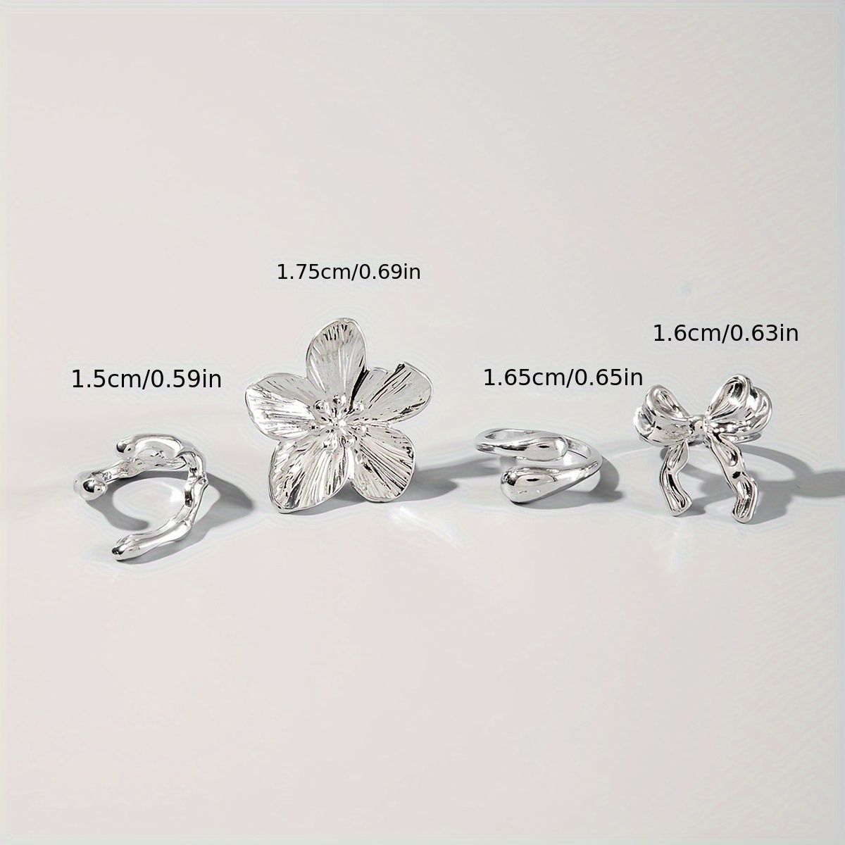 4pcs Geometric Irregular Open Ring Set with Floral Bowknot