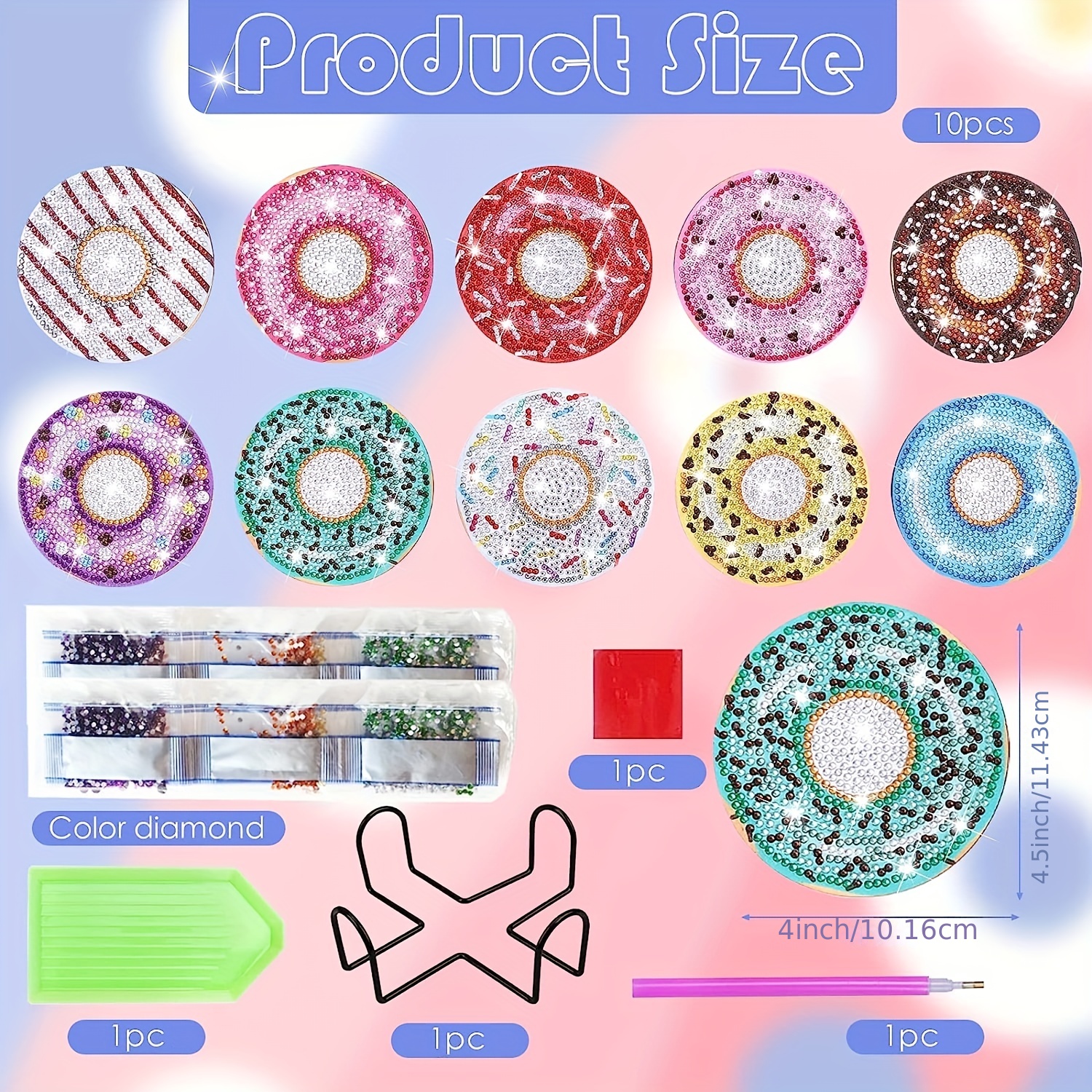 Colorful Donut Pattern Diamond Painting Coaster Kit Diy - Temu