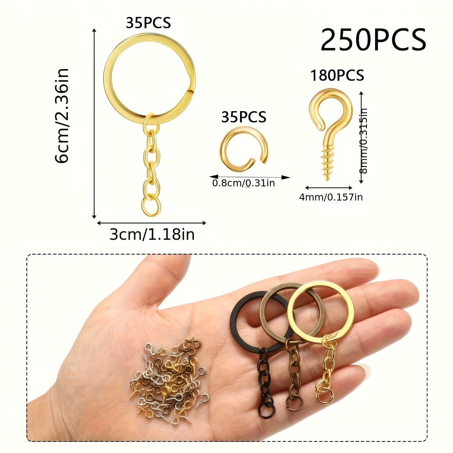 2d Flat - 250pcs Metal Key Chain Additions, Flat Key Ring With Chain And Small Pin Hanging Decoration Key Chain Additions