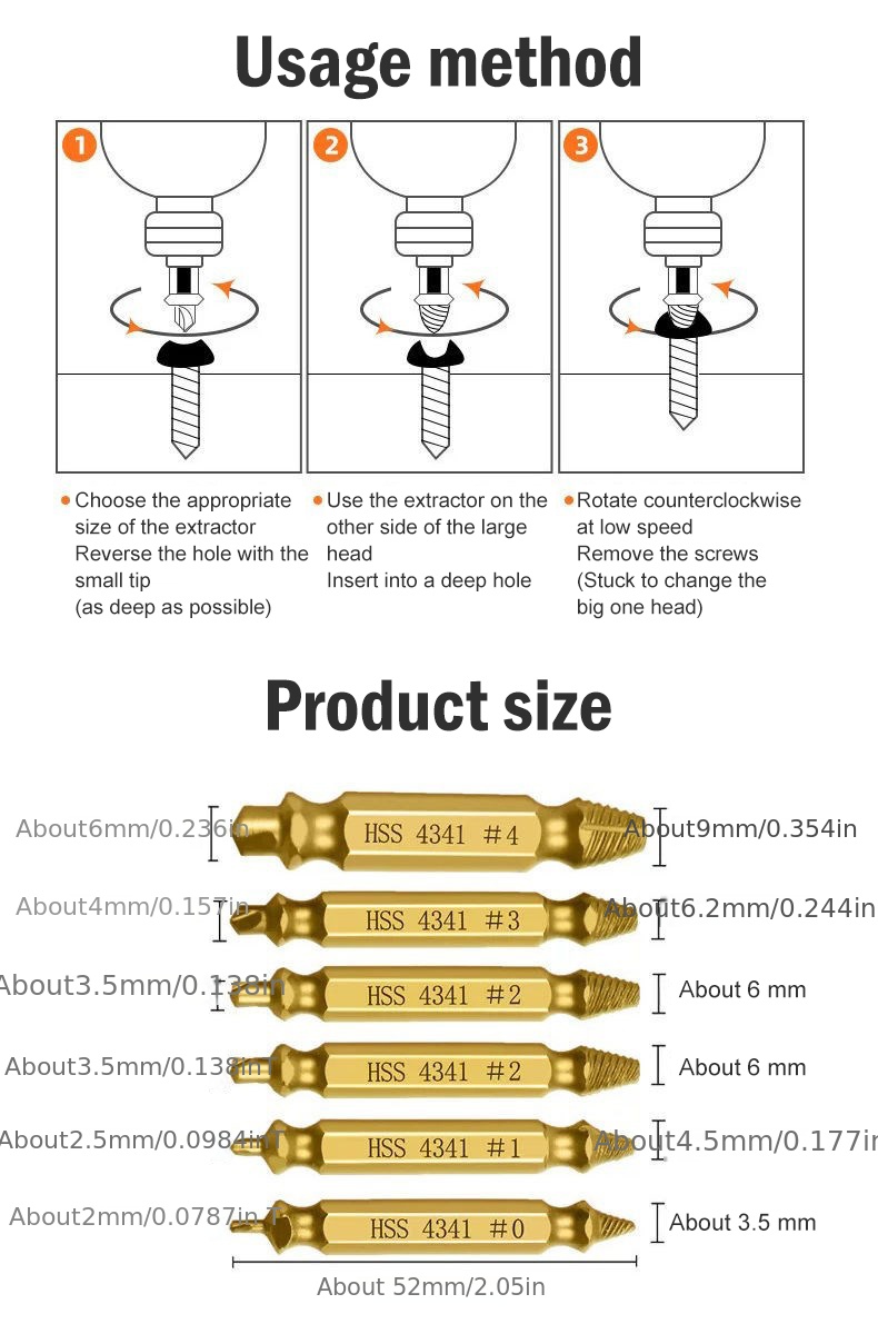 6pcs damaged screw extractor set double head screw remover tools for easy out bolt extractor broken head screw removers high speed steel details 2