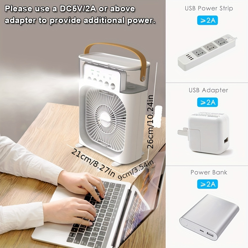 600ml portable mini fan with 5 hole humidification aromatherapy ice feature usb powered desk cooler for home office dorm details 3