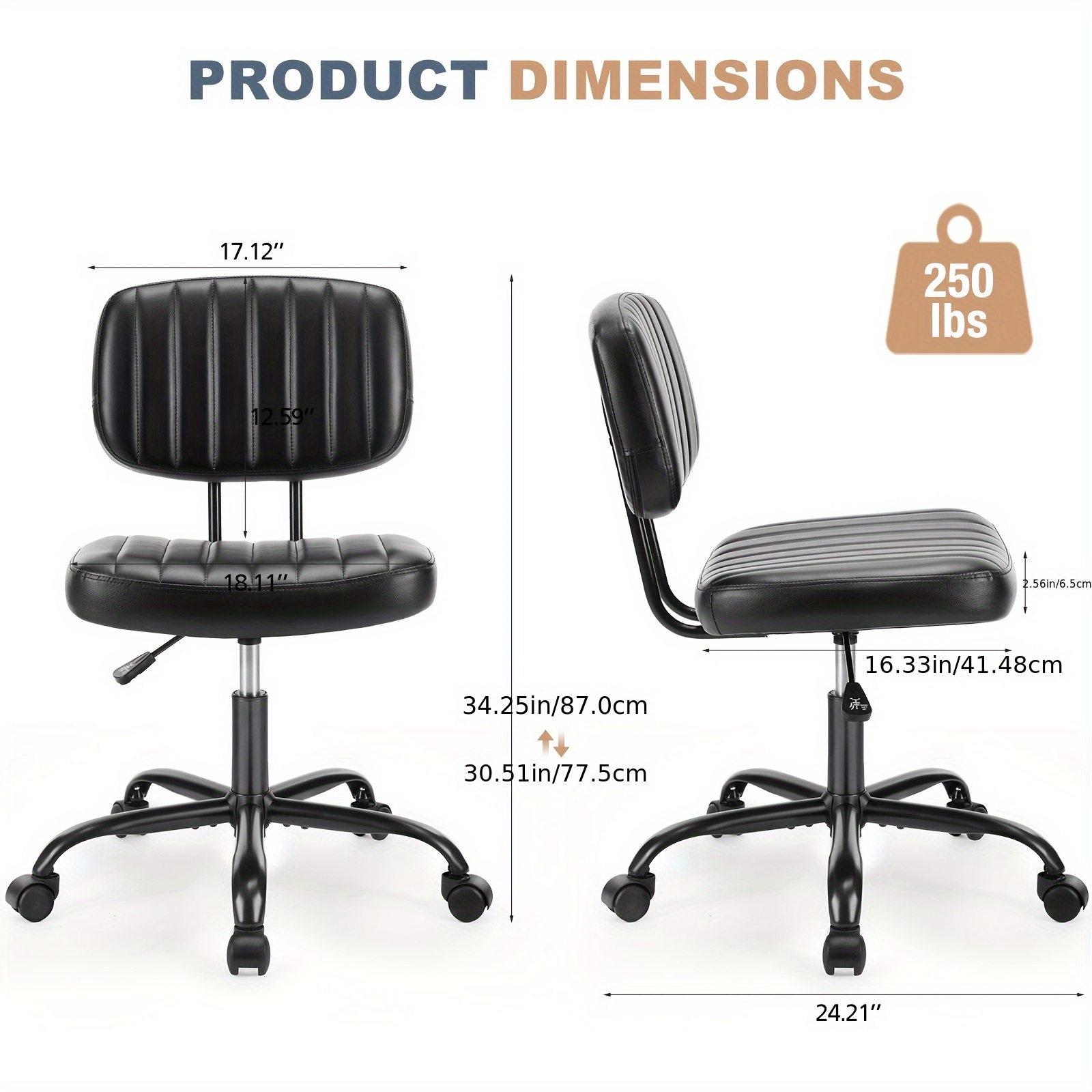 Small Desk Chair Armless, Comfortable Office Chair with Wheels, Rolling Task Chair with Low Back Lumbar Support, Vanity Chair for Bedroom Living Room Study Room, PU Leather 5 Small Desk Chair Armless, Comfortable Office Chair with Wheels, Rolling Task Chair with Low Back Lumbar Support, Vanity Chair for Bedroom Living Room Study Room, PU Leather - Image 5