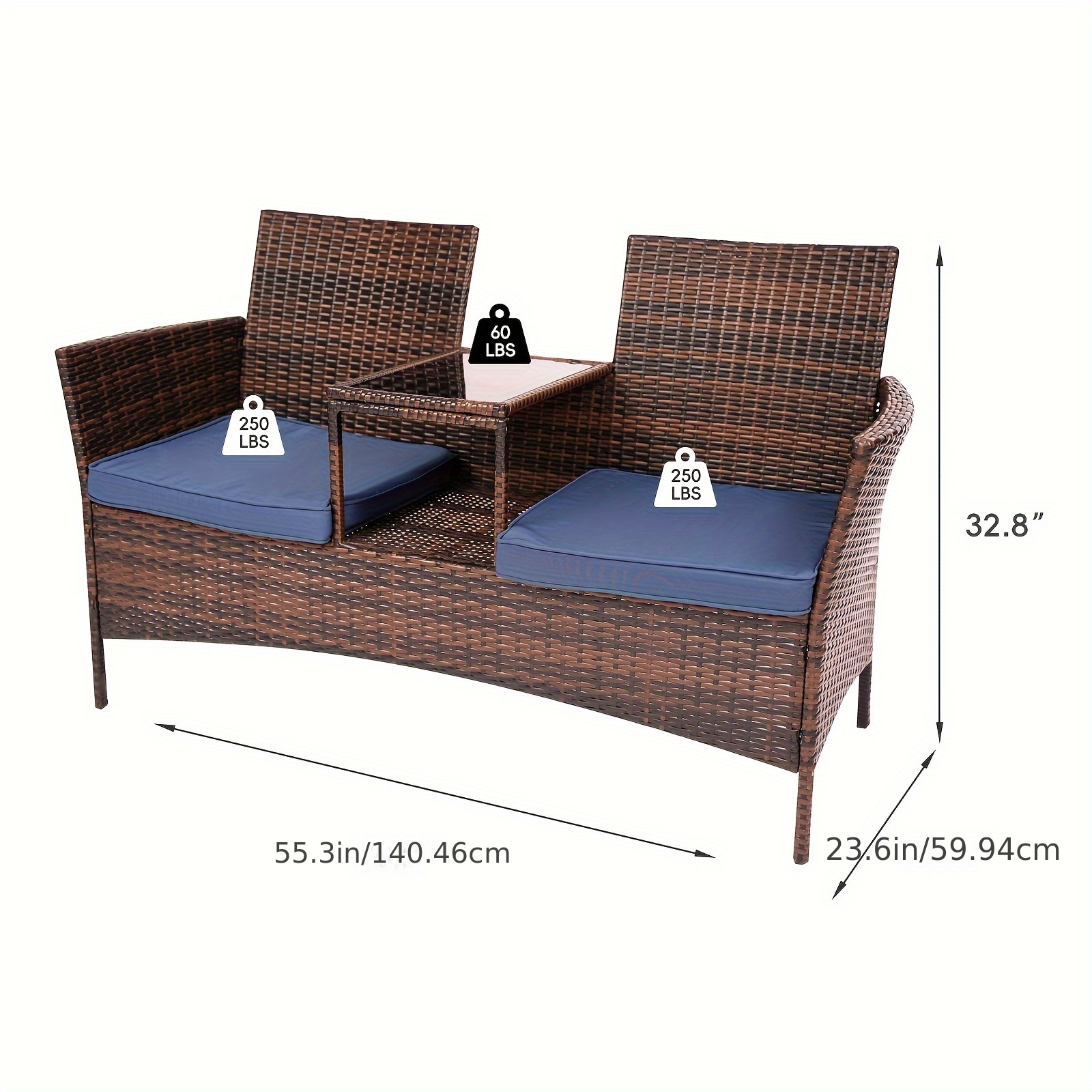 Wicker Patio Loveseat Balcony Furniture 2 seat Chair Coffee - Temu