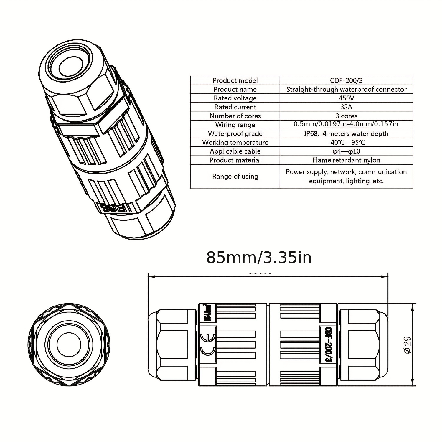 Sortie de câble 32A pour boitier D85mm