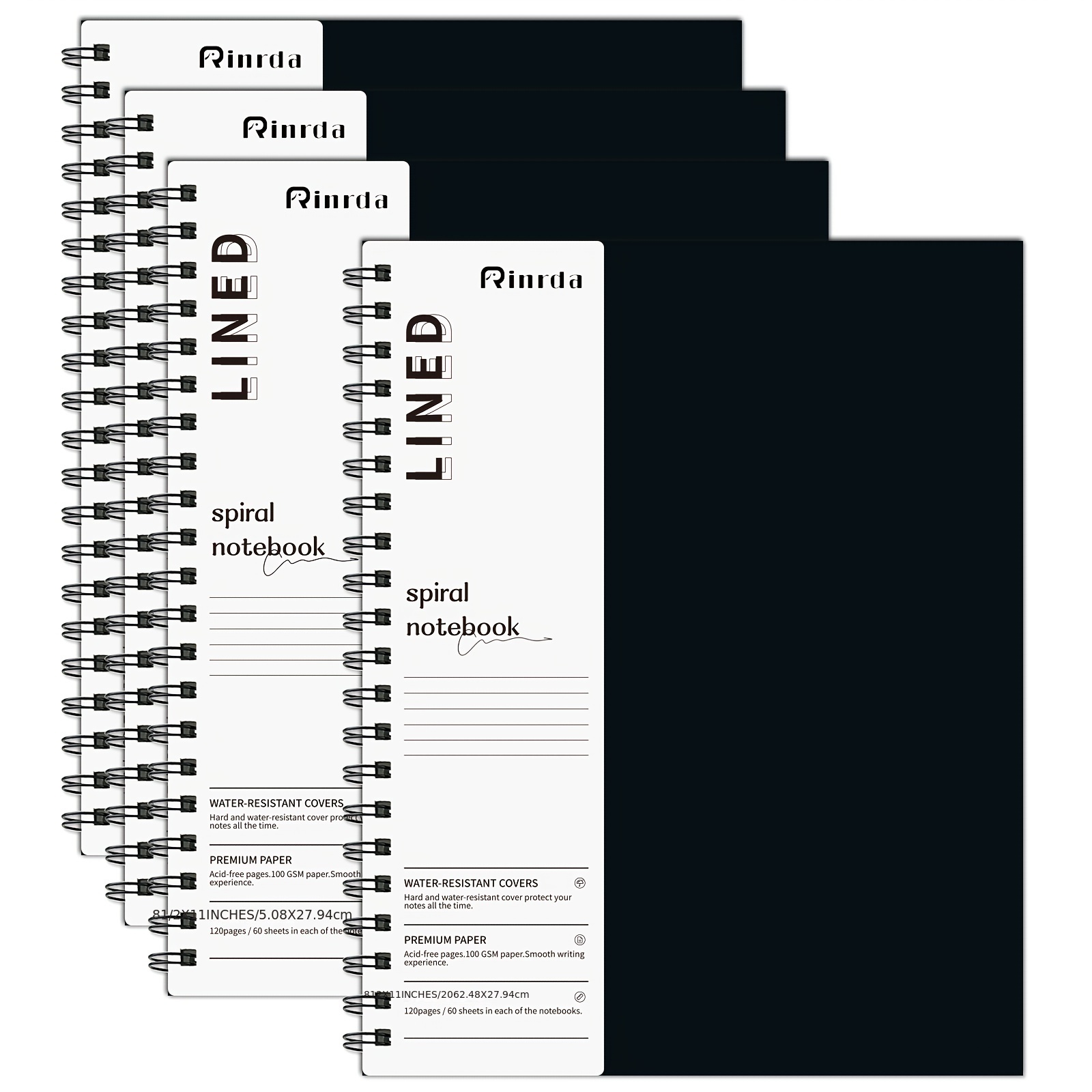 A4 Cahier à spirale lignées, couverture rigide noire Carnet
