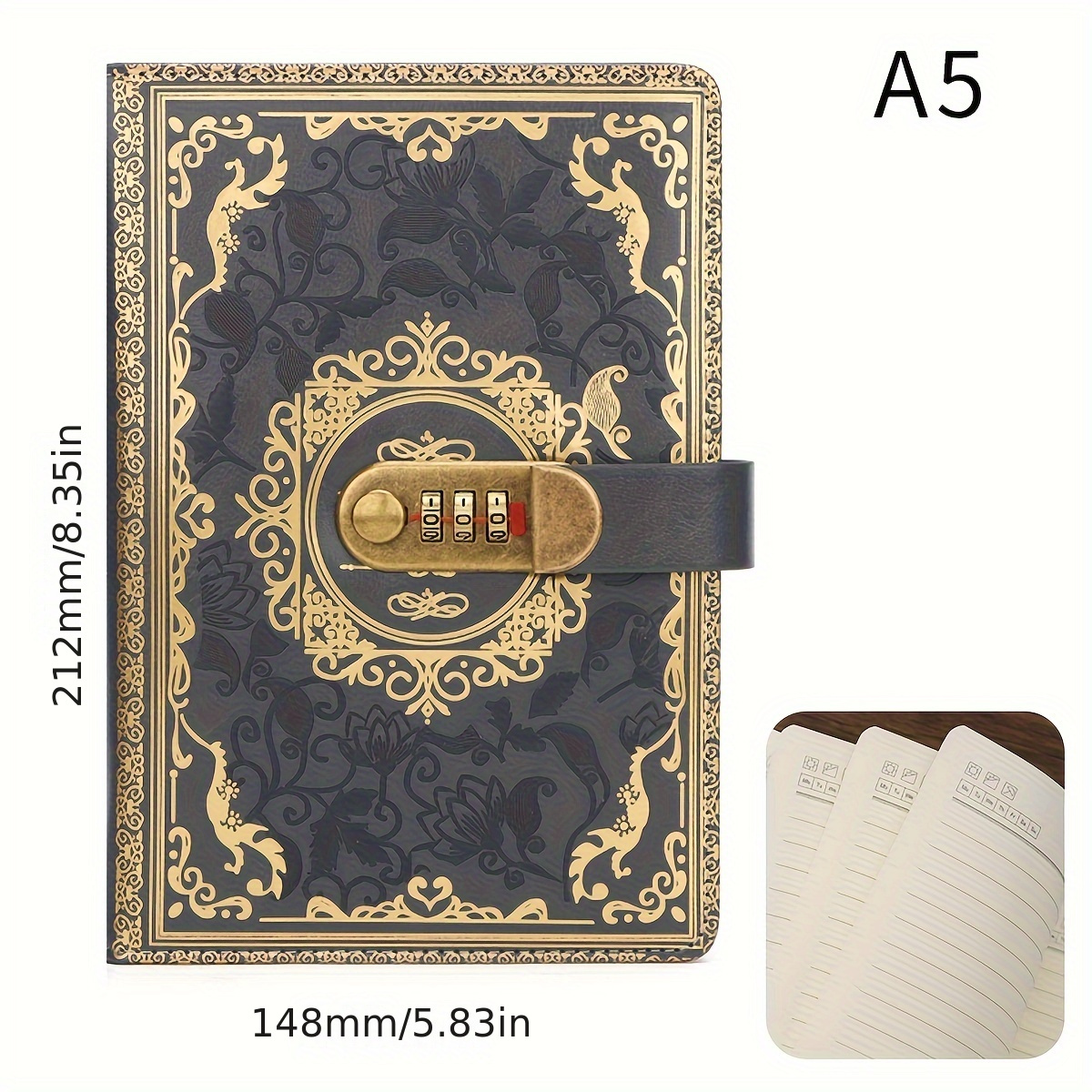 Image of A5pu200 Pages 2024 Notebook Retro Password Book With Lock Diary Binder Thickened Ledger Student Notepad Stationery