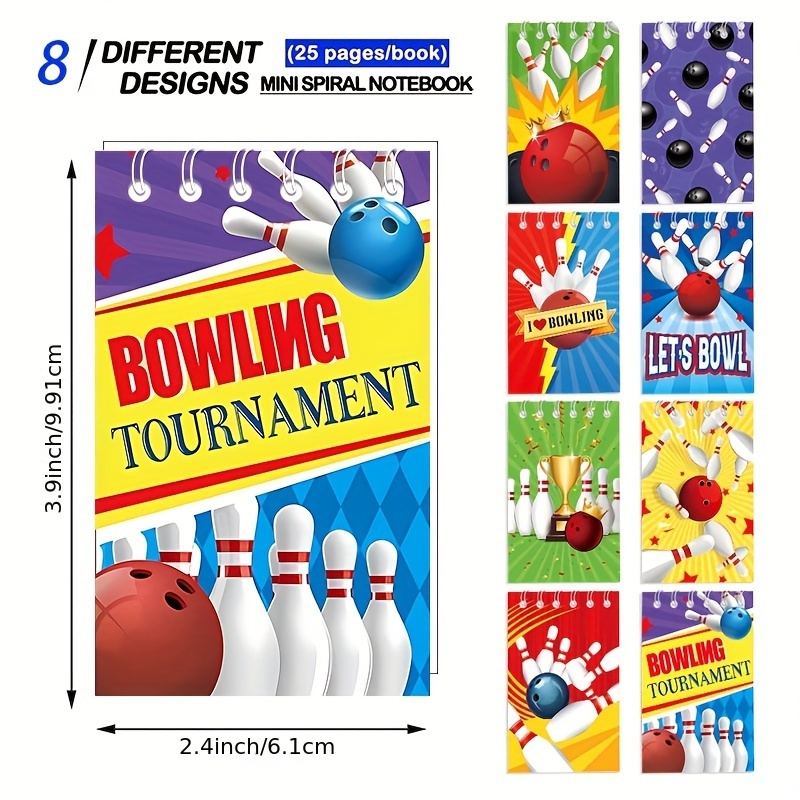 8pcs Sports Mini Notepads Sports Party Favors Bowling Note Pads Bowling Small Notebooks Spiral Memo Pad