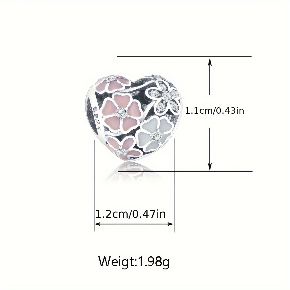 925 Sterling Silver Heart Charm with Synthetic Zircon for Jewelry Making