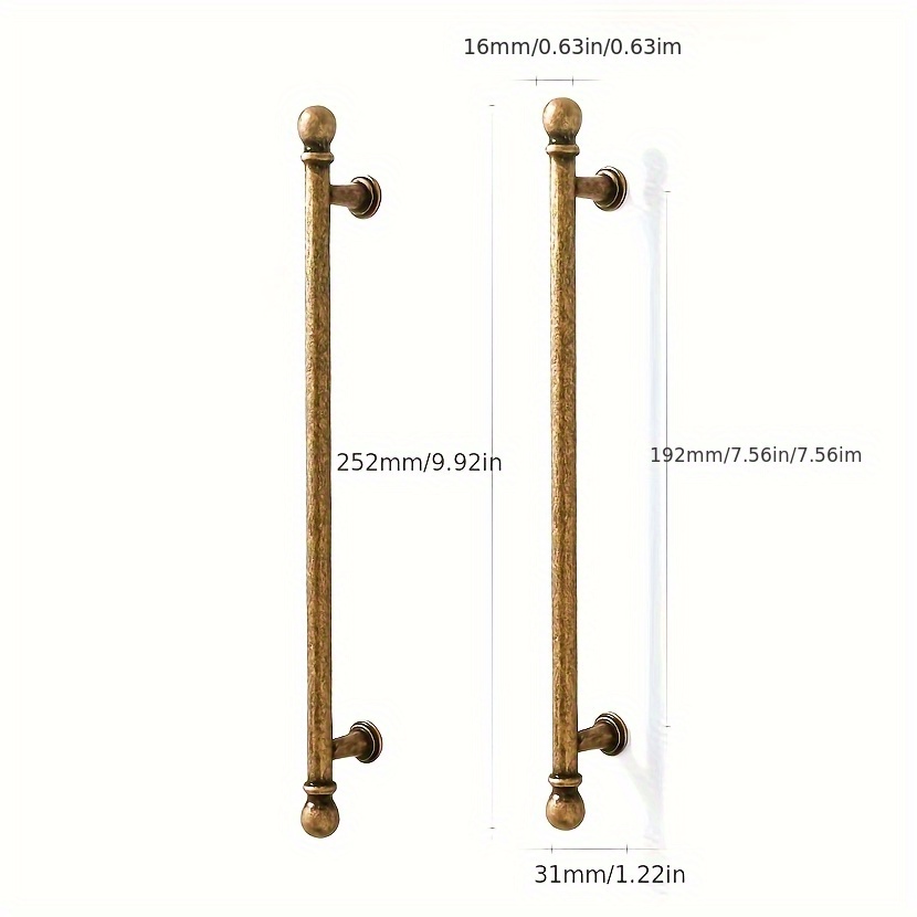 TEMU 2pcs Vintage Brass Alloy Cabinet Handles - Finish Wardrobe Door Handles For Home Decor