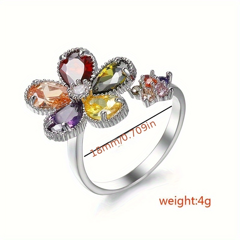 Bohemian Style Five-Color Mixed Synthetic Zirconia Open Adjustable Ring